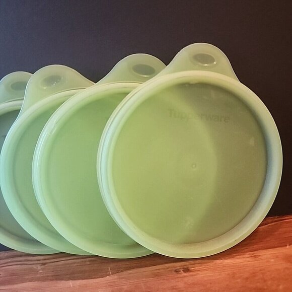 Lot of 4 Vintage Tupperware Sheer Green Replacement Lids with Tabs 5886A 4.5" - Picture 3 of 8
